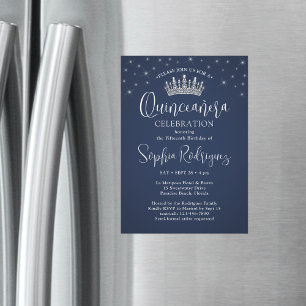 Eleganta gnistrande Quinceañera-krona marinblå Magnetisk Inbjudningskort