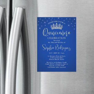 Eleganta gnistrande Quinceañera-krona Royalblå Magnetisk Inbjudningskort