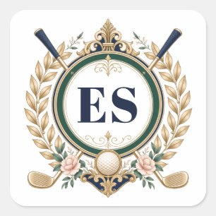 Eleganta golfmonogram för kvinnor fyrkantigt klistermärke