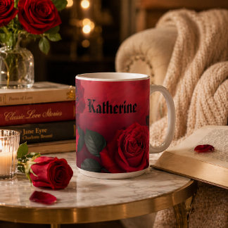 Eleganta gotiska röda rosor Anpassat namn Kaffemugg