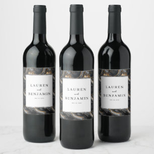Eleganta grå marmorerade bröllopsvinetiketter vinflaska etikett