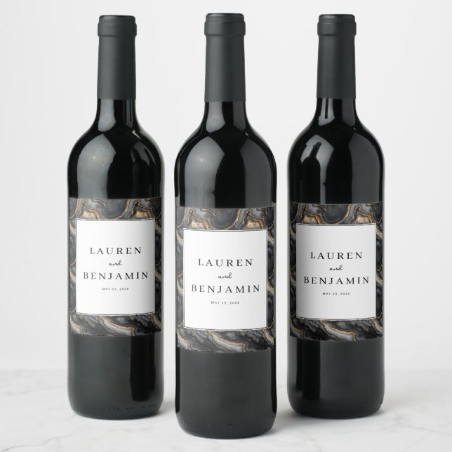 Eleganta grå marmorerade bröllopsvinetiketter vinflaska etikett (Flaskor)