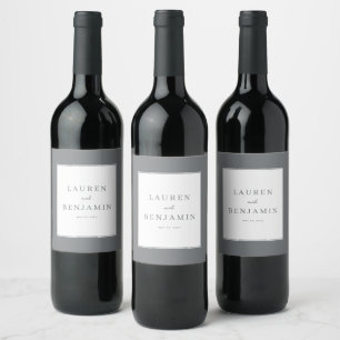 Eleganta grå minimalistiska namn vinflaska etikett