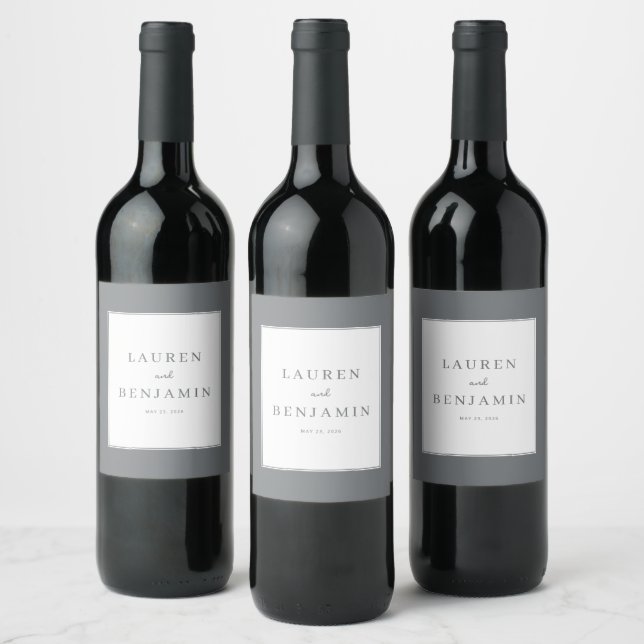 Eleganta grå minimalistiska namn vinflaska etikett (Flaskor)