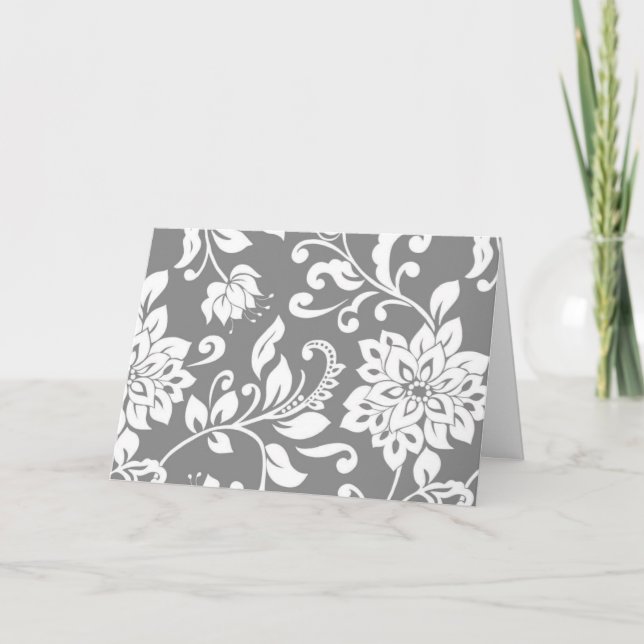Eleganta grå och vita blomstermotivkort kort (Framsida)