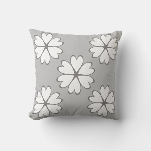 Eleganta grå och vita hjärteblommor kudde (Framsida)