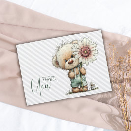 Eleganta grå ränder Teddy Daisy Pojke Bebis Duscha Tack Kort