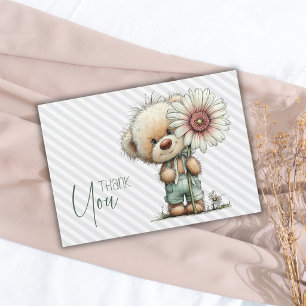 Eleganta grå ränder Teddy Daisy Pojke Bebis Duscha Tack Kort