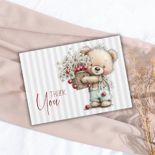 Eleganta grå ränder Teddy Daisy Pojke Bebis Shower Tack Kort