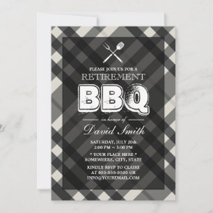 Eleganta grå rutiga BBQ-pensionärsfest-inbjudninga Inbjudningar