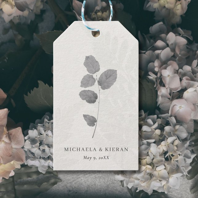 Eleganta gråa botaniska blad bröllopspresentetiket presentetikett (Elegant Gray Botanical Wedding Favor Gift Tags)