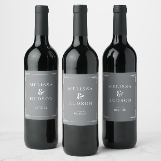Eleganta Gråa Vinrörelser Vinflaska Etikett (Flaskor)