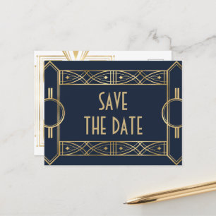 Eleganta Great Gatsby Art Deco Spara datum-kort Meddelande Vykort