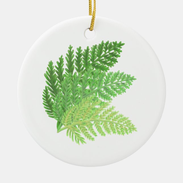 Eleganta gröna akvarell ormbunkar skogsblad julgransprydnad keramik (Framsidan)