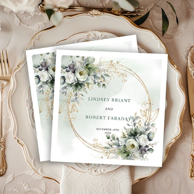 Eleganta gröna blad Botaniska bröllopsservetter Pappersservett (Elegant Greenery Foliage Botanical Wedding Napkins)
