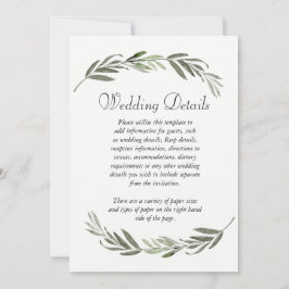 Eleganta gröna blad bröllopsmottagning detaljer inbjudningar