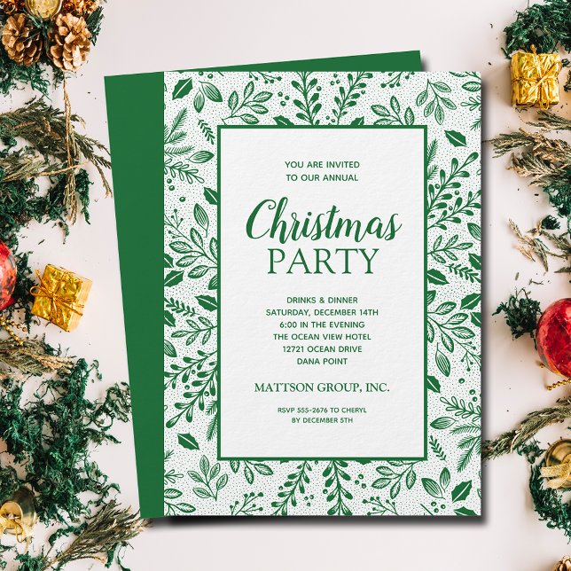 Eleganta gröna botaniska julfest inbjudningar (Elegant green botanicals Christmas party invitations, PRINTED and/or INSTANT DOWNLOAD)