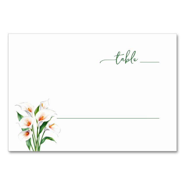 Eleganta gröna Calla-liljor Bordsnummer (Framsidan)