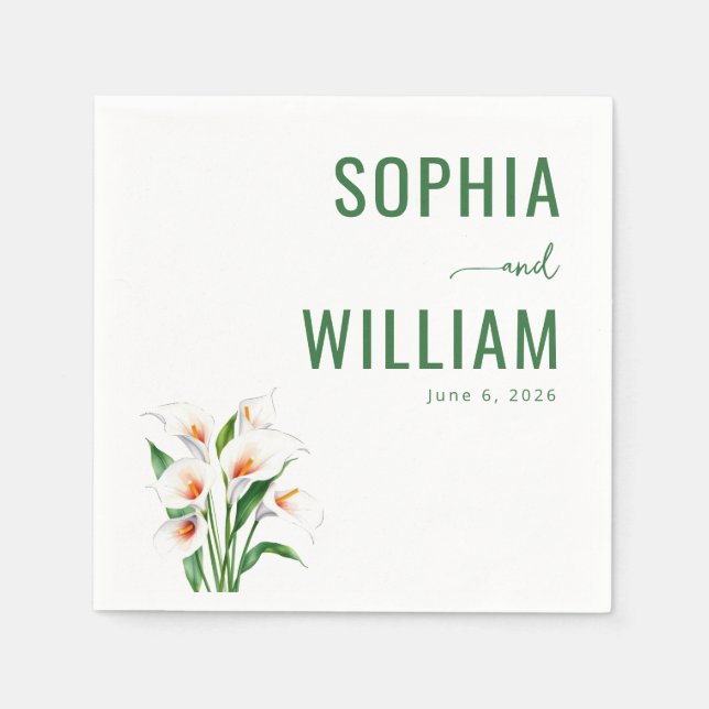 Eleganta gröna Calla Liljor Pappersservett (Framsidan)
