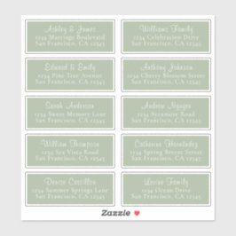 Eleganta gröna etiketter för bröllpesgäster med ad