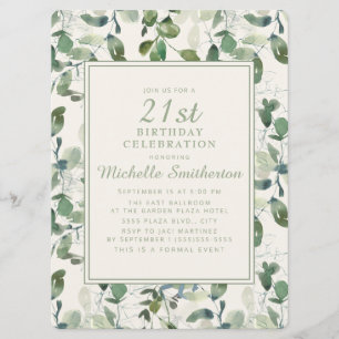 Eleganta gröna eucalyptusblad 21-årsdag inbjudningar