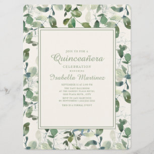 Eleganta gröna eucalyptusblad Quinceanera Inbjudningar