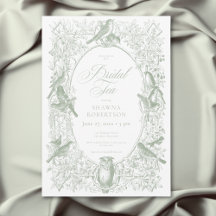 Eleganta Gröna Fåglar Bröllopsdusch