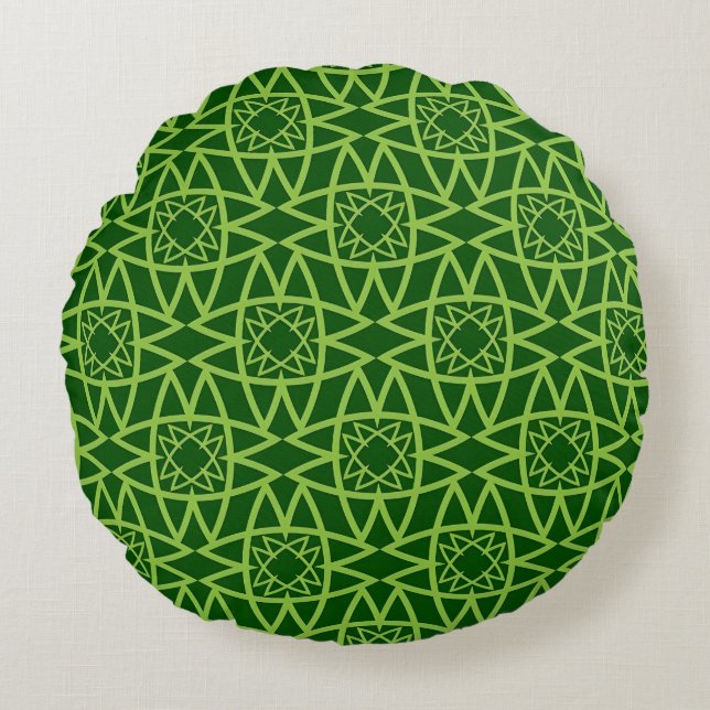 Eleganta gröna geometriska mönster rund kudde (Framsidan)