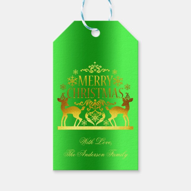 Eleganta gröna glada jul presentkort presentetikett (Framsidan)