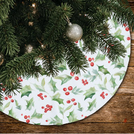 Eleganta gröna järnekblad röda bär julgransmatta borstad polyester