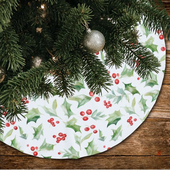 Eleganta gröna järnekblad röda bär  julgransmatta borstad polyester (Skapare uppladdad)