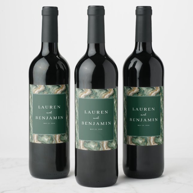 Eleganta gröna marmor vingetiketter för bröllop vinflaska etikett (Flaskor)
