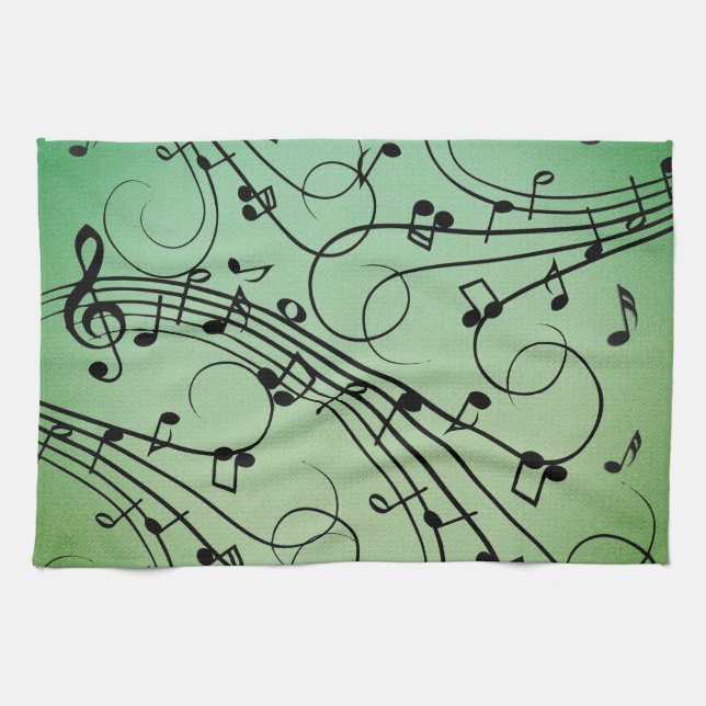 Eleganta gröna musiknotdesigner kökshandduk (Horisontell)