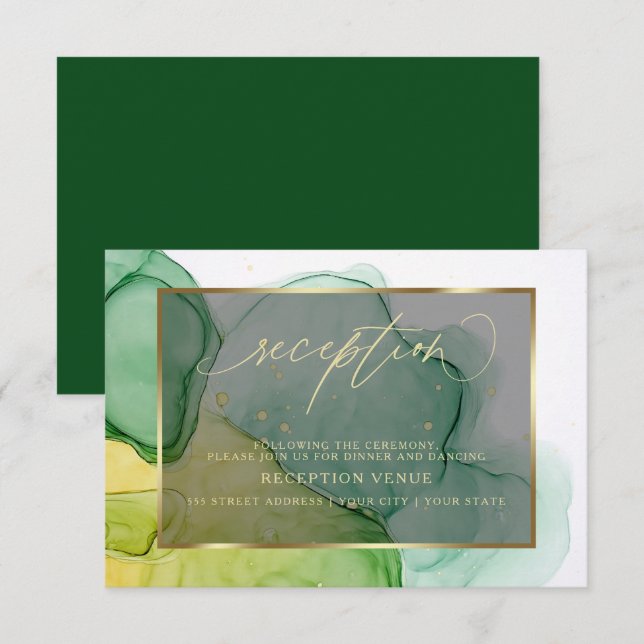 Eleganta gröna och guld Bläckreception Inbjudan (Fram/baksida)