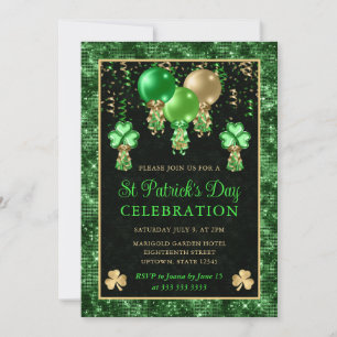 Eleganta gröna och gyllene ballonger St Patrick's Inbjudningar
