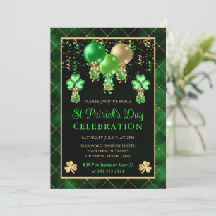Eleganta gröna och gyllene ballonger St Patrick's Inbjudningar