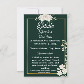 Eleganta gröna och gyllene blommande bröllopsdetal tack kort