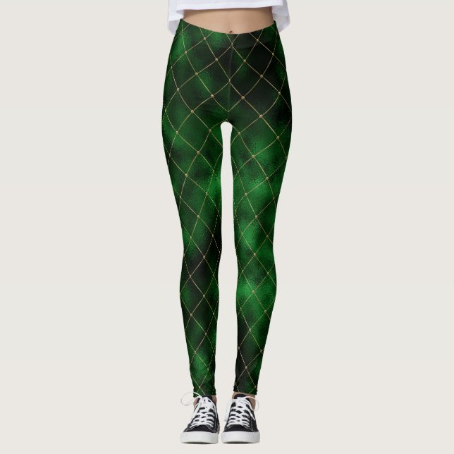Eleganta gröna och gyllene diamanter leggings (Framsida)