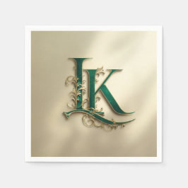 Eleganta gröna och gyllene monogram "K" pappersser Pappersservett