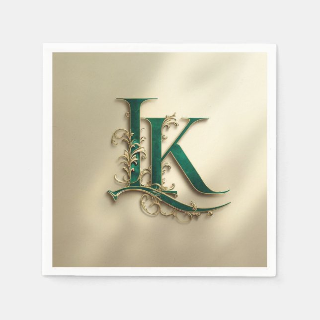 Eleganta gröna och gyllene monogram "K" pappersser Pappersservett (Framsidan)
