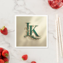 Eleganta gröna och gyllene monogram “K” pappersser