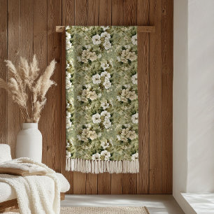 Eleganta gröna och vita blommor täcke fleecefilt