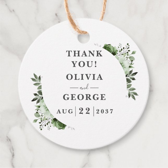 Eleganta gröna olivfärgade blommiga bröllop gåvor etiketter (Framsida)