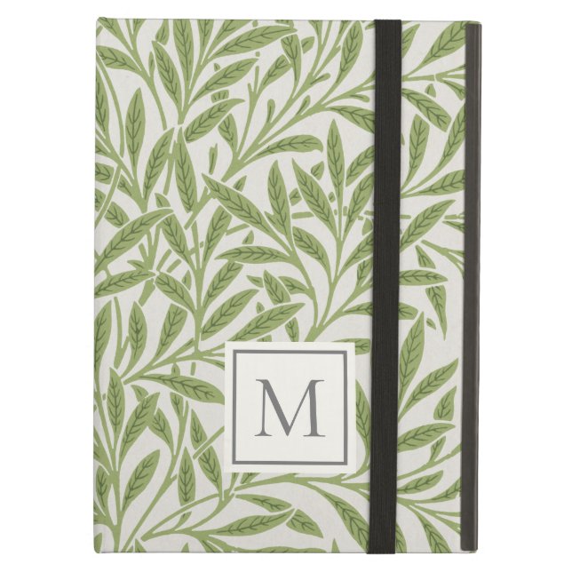 Eleganta gröna pilbladmonogram fodral för iPad air (Framsidan Closed)