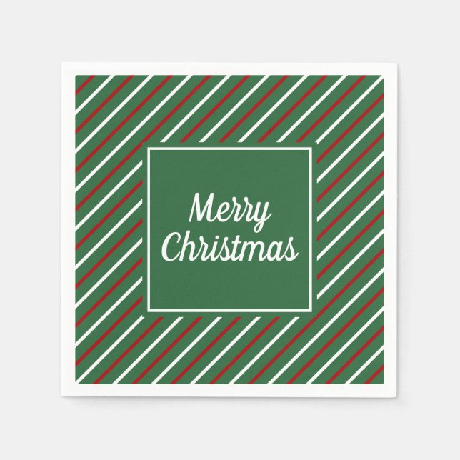 Eleganta gröna ränder jul pappersservett (Framsidan)