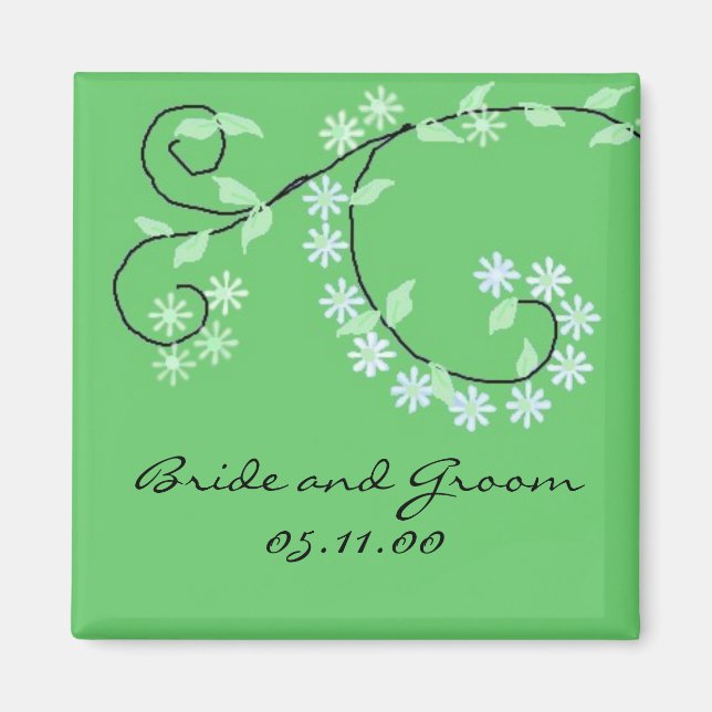 Eleganta gröna rankor och blommor magnet (Framsidan)