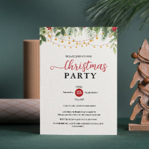 Eleganta gröna sladdbelysningar julfest inbjudningar