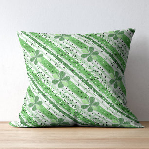 Eleganta gröna vita ränder Shamrock Glitter Kudde