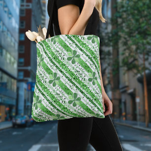 Eleganta gröna vita ränder Shamrock Glitter Tygkasse