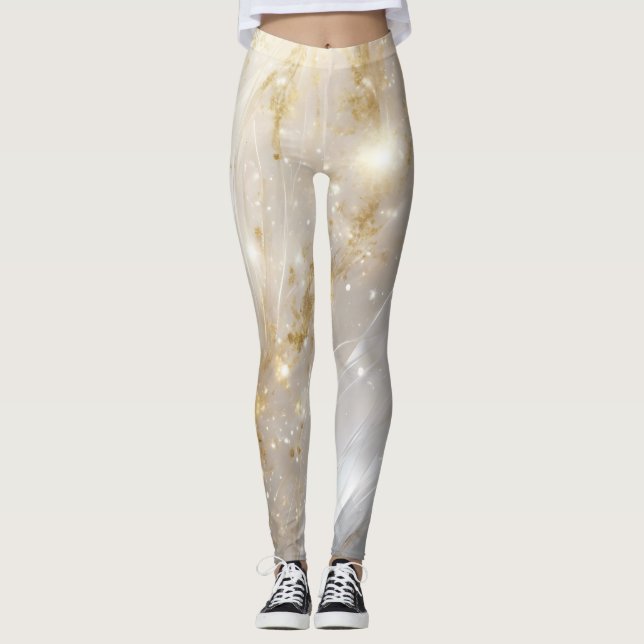 Eleganta gul blomstermarmorerade leggings (Framsida)